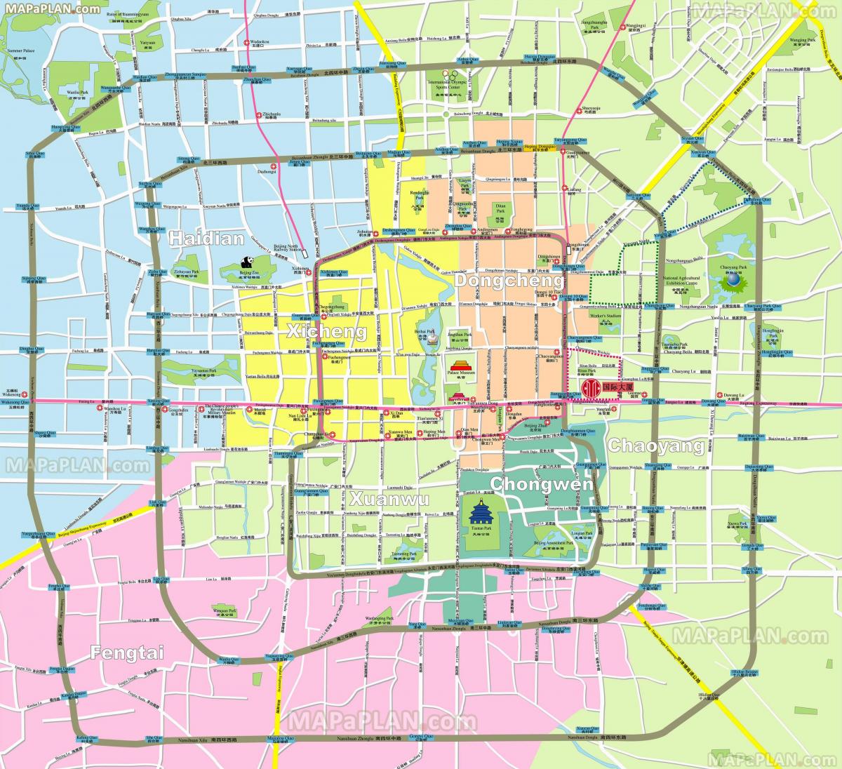 Peking (Peking) Stadtteile Karte